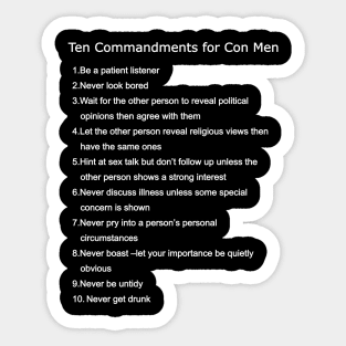 10 Commandments for Con Men Sticker